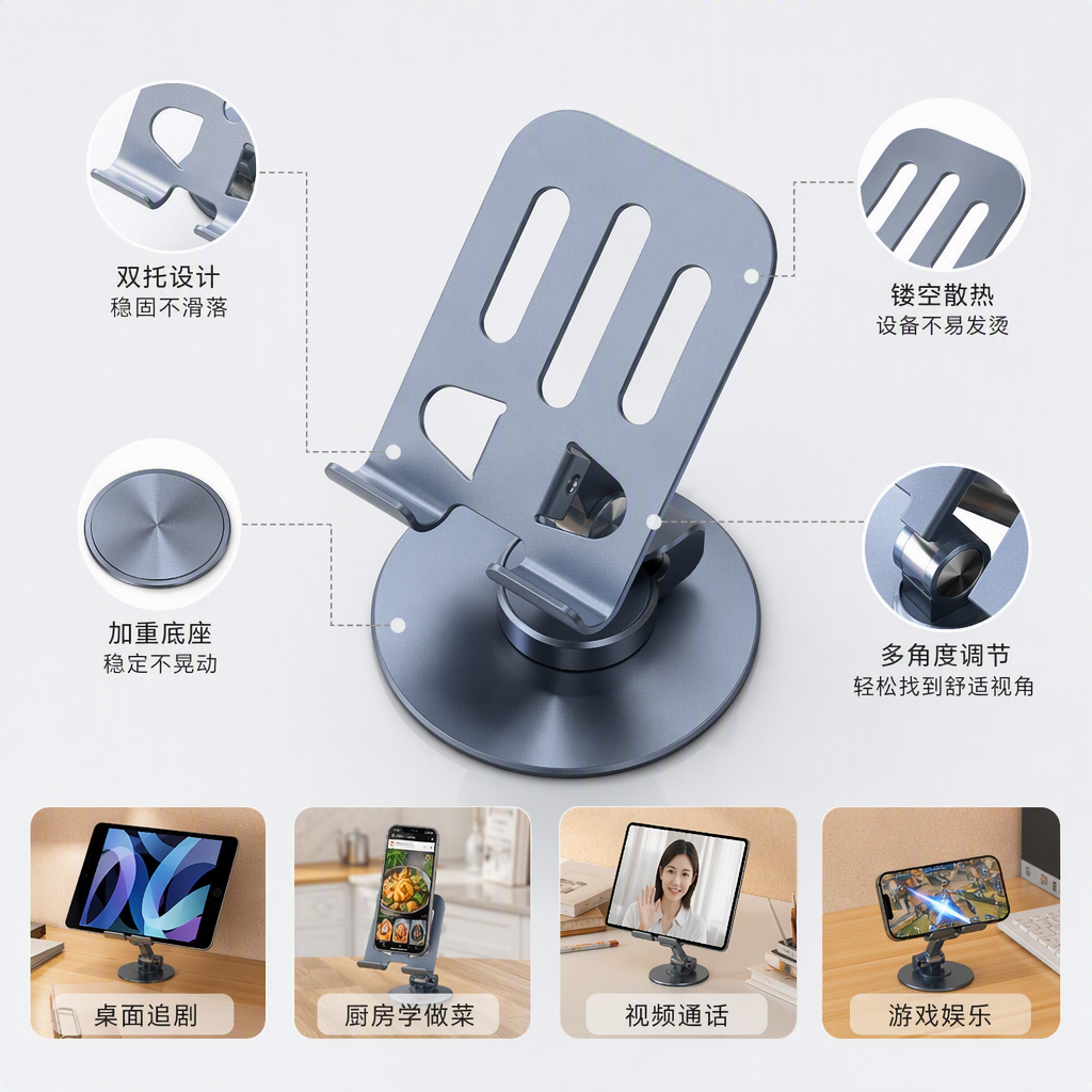 The multi-functional portable grey phone stand desktop support stand is suitable for multiple devices, universal, simple and fashionable