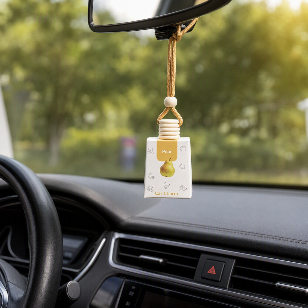 White packaging box for car aroma diffuser, fresh air, long-lasting fragrance inside the car. Simple design, car aroma diffuser box details Picture