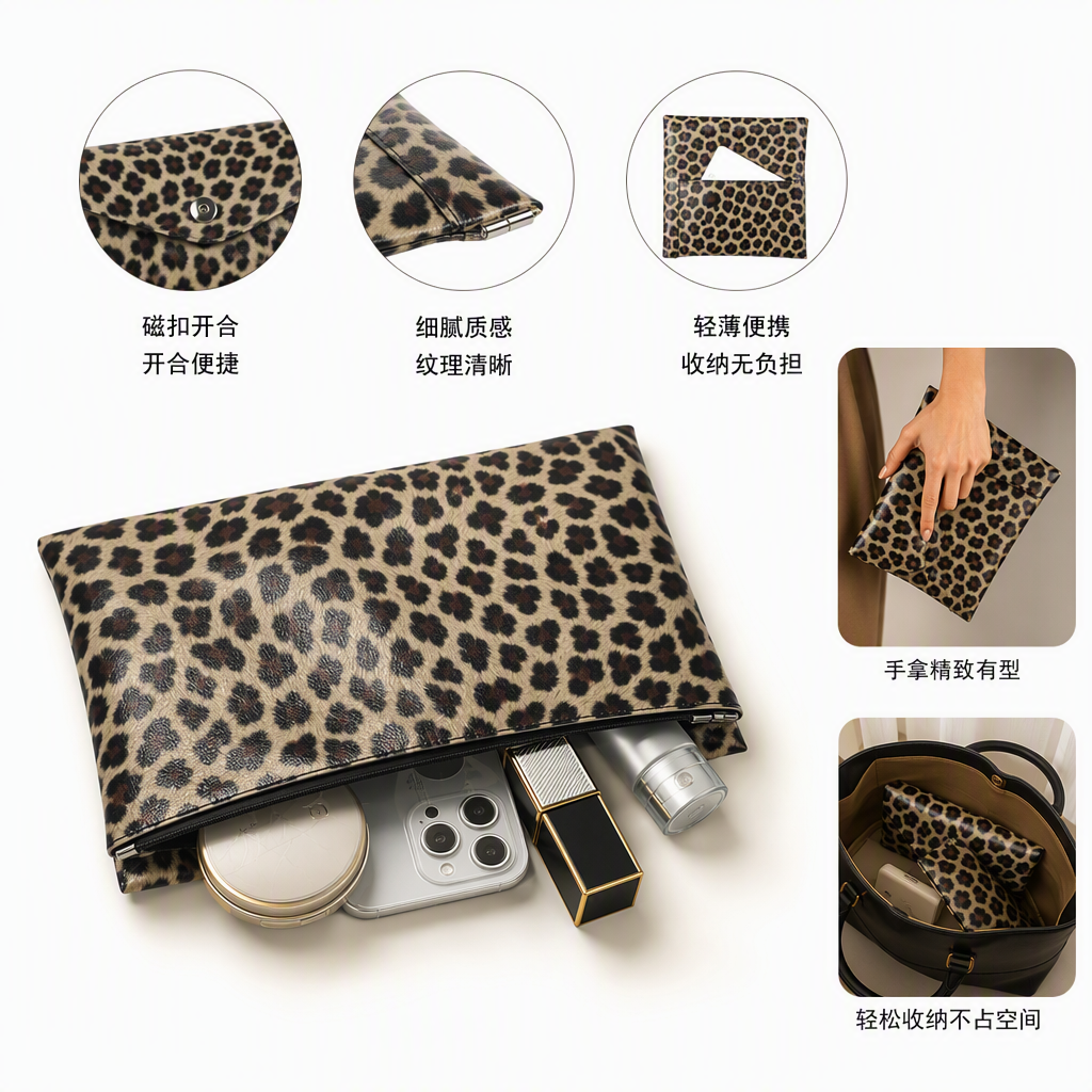 Fashionable leopard print glasses storage box, portable shockproof multi-functional protective case, trendy style, suitable for both men and women