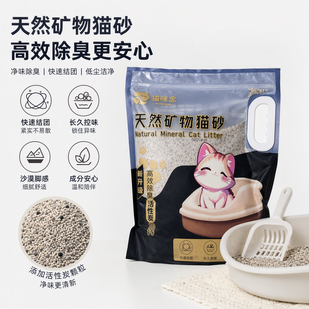 Pet cat litter effectively removes odors and provides greater peace of mind