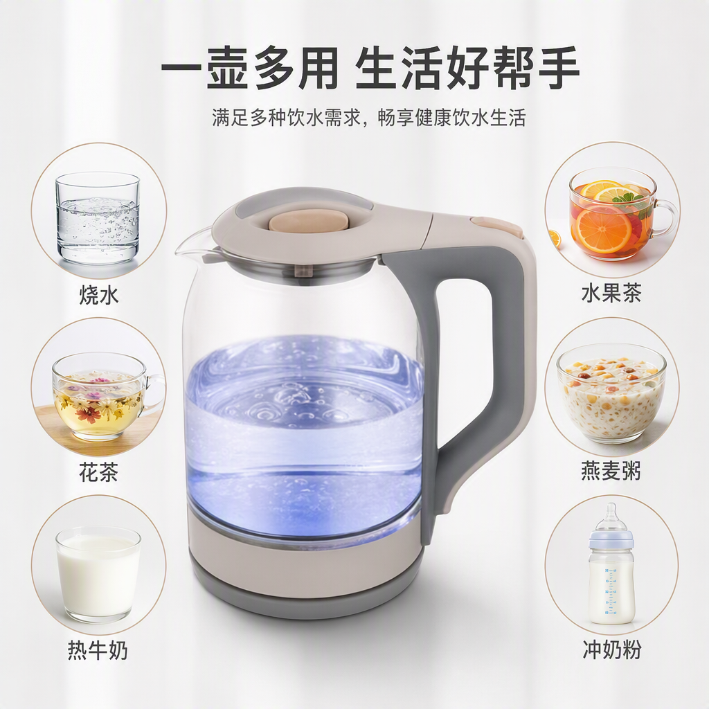 The multi-functional smart electric kettle has a large capacity and is a must-have for household use, quick water boiling, heat preservation and energy saving in the kitchen Application Scenario