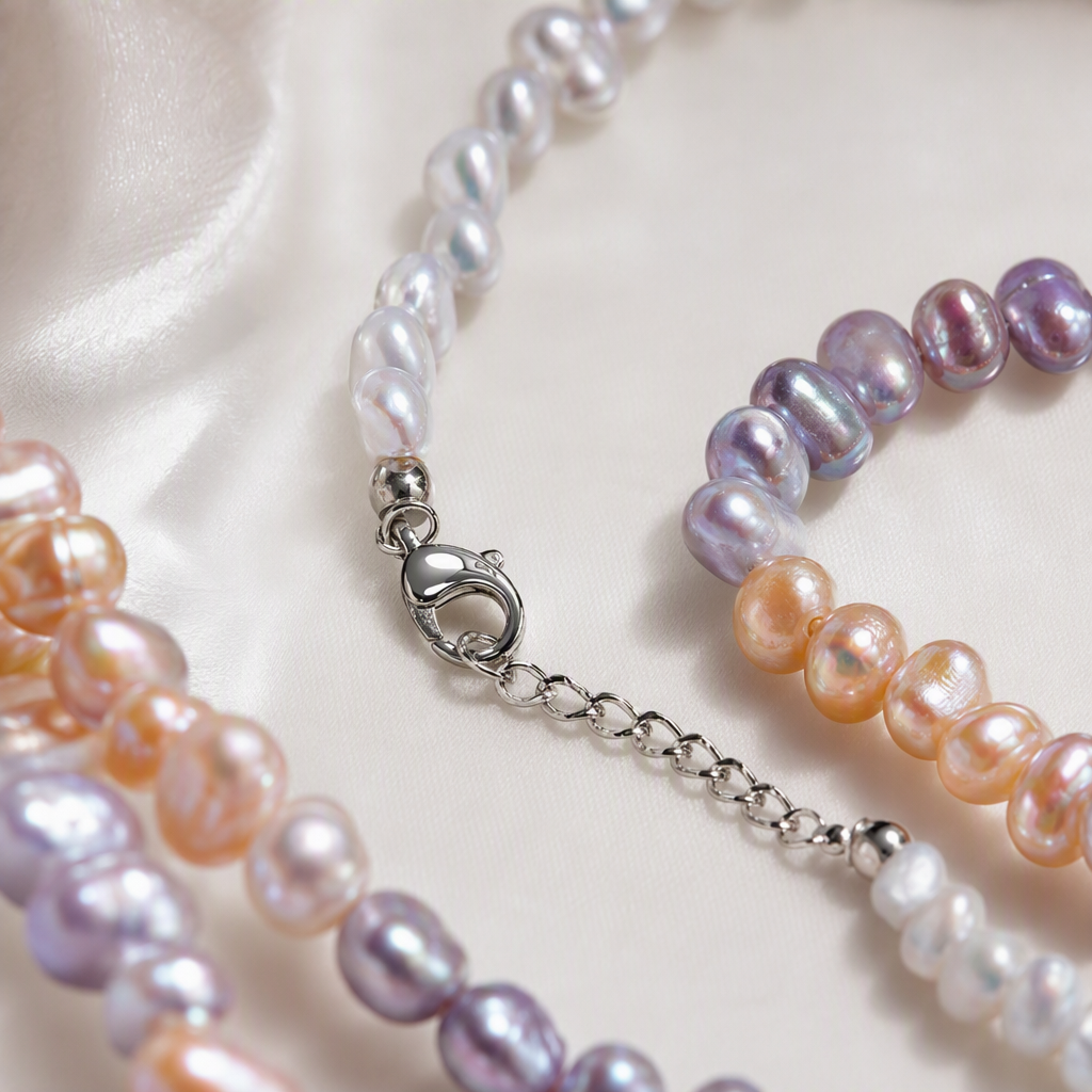 Colorful pearl necklace and bracelet set, elegant and fashionable. Colorful mother-of-pearl jewelry gift box, suitable for women as a gift Application Scenario