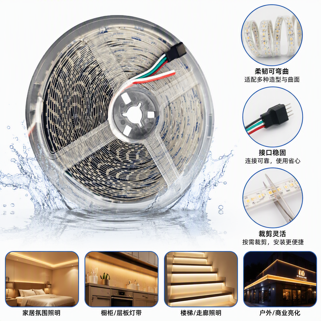 24V corriente de agua LED con luz suave ahorro de energía tira de luz decorativa mercado interior de la puerta del hotel para la iluminación de la atmósfera al aire libre