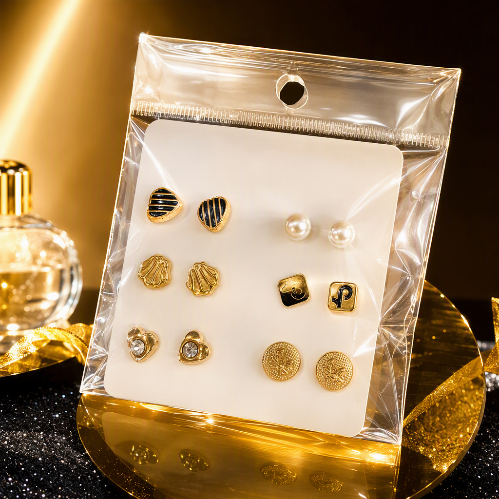 White card-mounted fashionable stud earrings set, simple and elegant, versatile earrings set gift box style Specification image