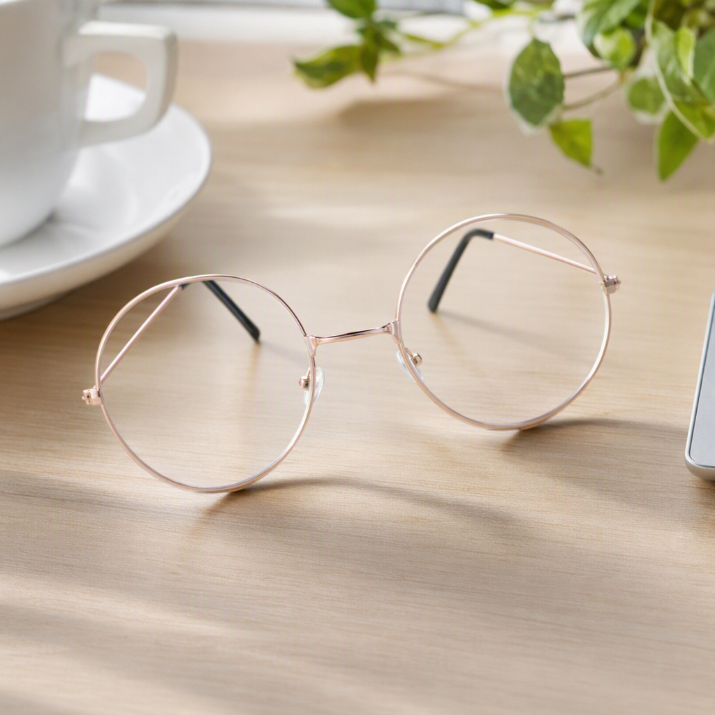 Fashionable rose gold round-framed glasses for both men and women, simple and retro trendy casual eyewear accessories details Picture