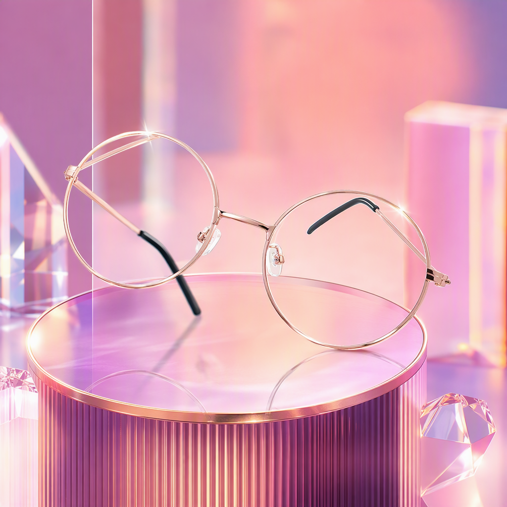 Fashionable rose gold round-framed glasses for both men and women, simple and retro trendy casual eyewear accessories Specification image