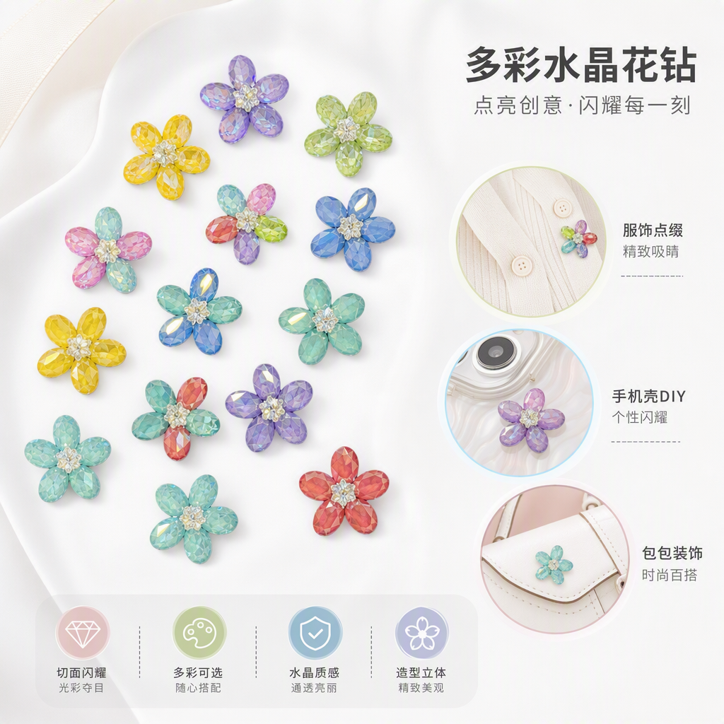 彩色水晶花朵饰品手链项链耳环套装浪漫优雅时尚配饰礼品