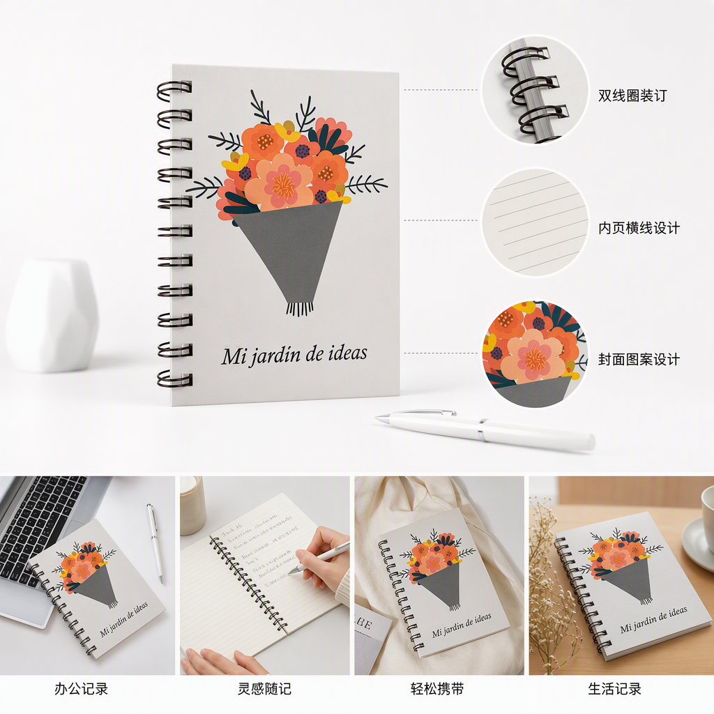 Donghu Paper Products A6 French Bouquet Coil Book, Gentle Floral Art cover Student notebook