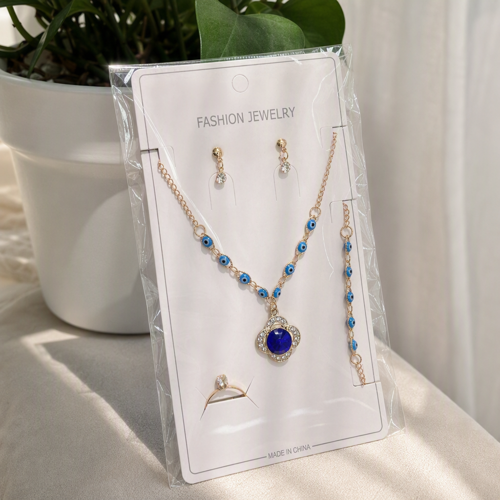 Blue Devil's Eye Four-leaf Clover Pendant Set, necklace, bracelet, earrings, Accessories, Fashion Gift box packaging details Picture