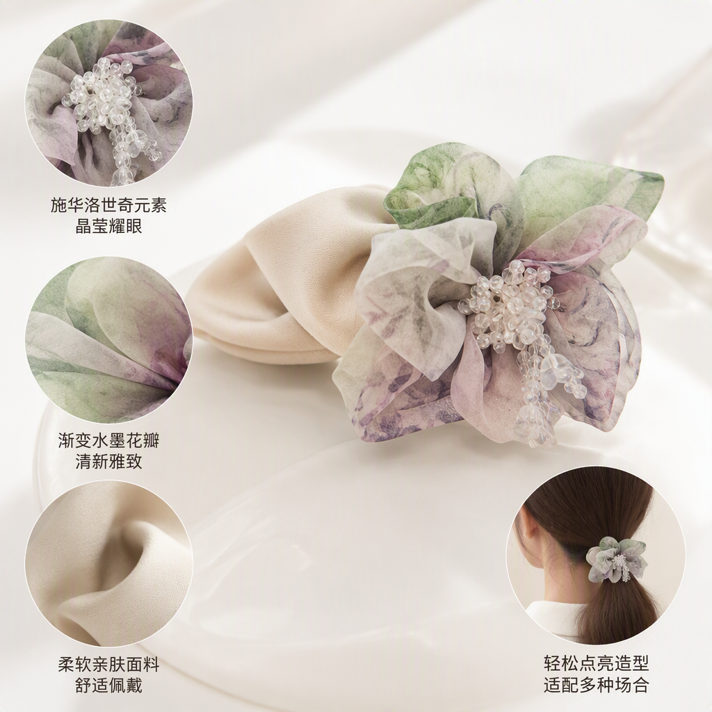 淡紫色水彩花卉装饰品绢花珠饰组合手工摆件家居装饰品礼品赠品