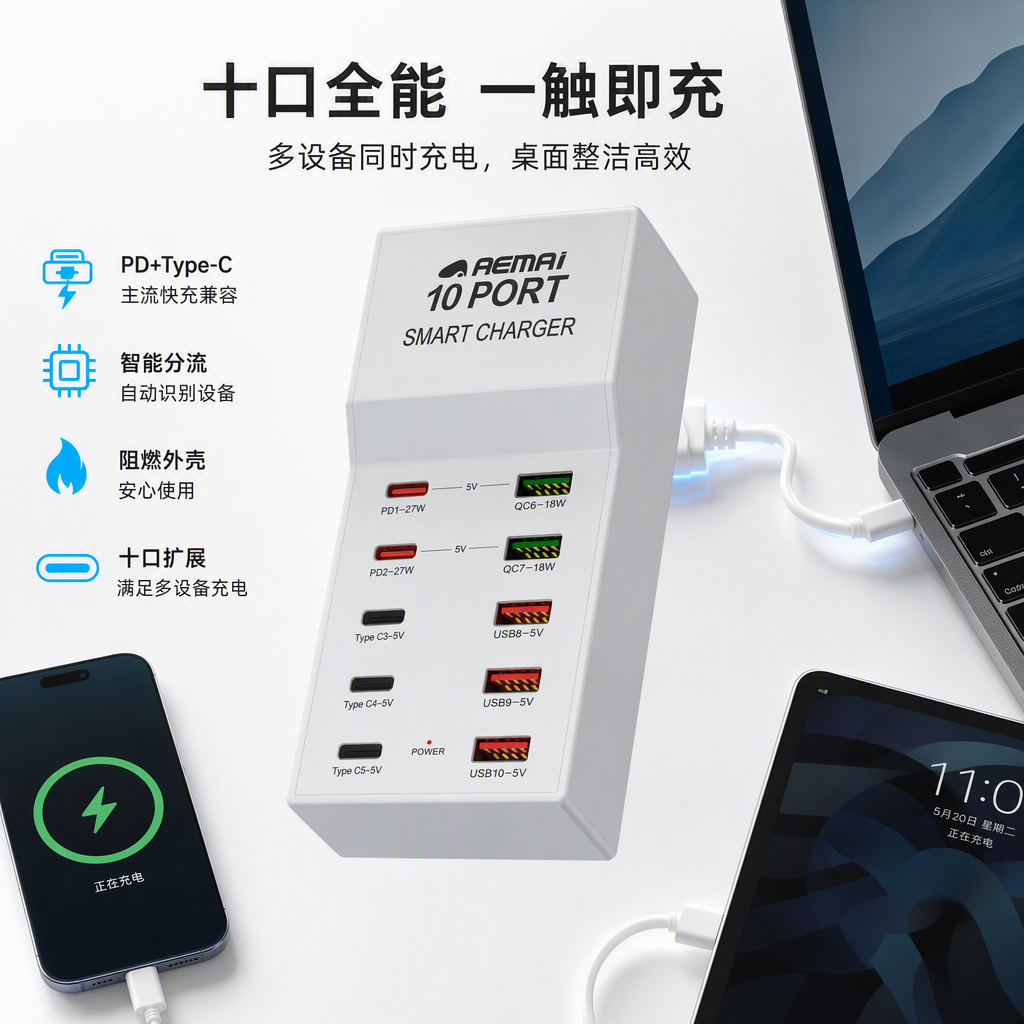The multi-functional white portable charger packaging box is compatible with the mobile phone accessory storage box, which is simple and lightweight