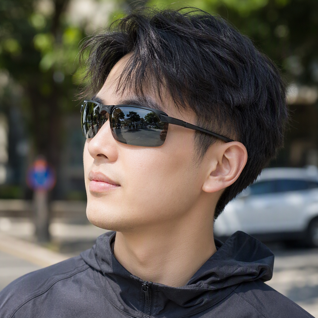 Metal-framed color-changing sunglasses, fashionable polarized sunglasses, men's and women's UV-resistant trendy sunglasses details Picture