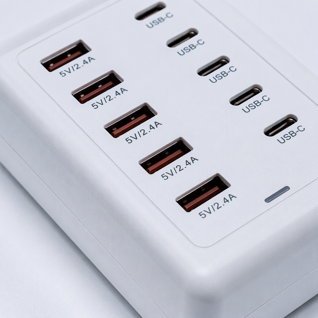 Multi-functional white fast charging charger, portable mobile phone and tablet universal charging head, compatible with fast charging technology Specification image