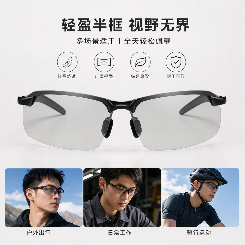Fashionable color-changing lens black-framed glasses with UV protection, a trendy style suitable for both men and women