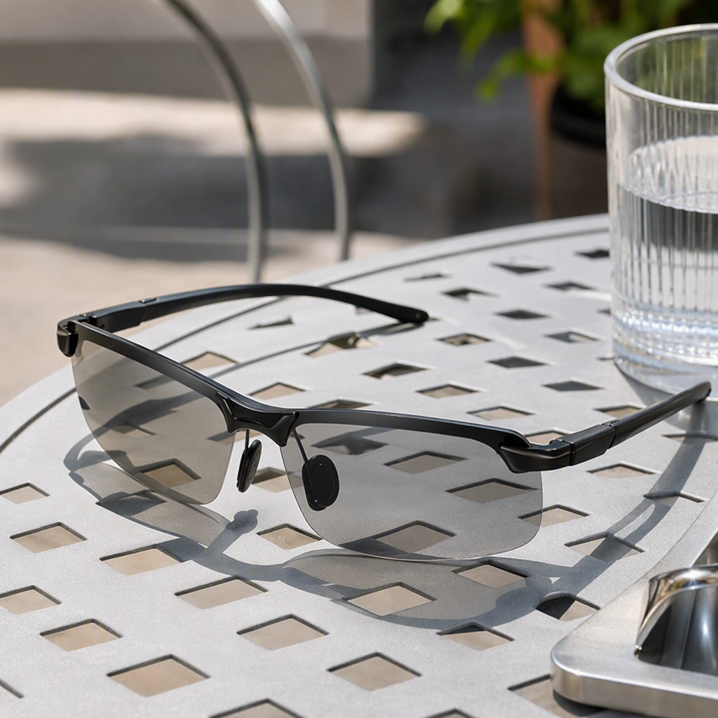 Fashionable color-changing lens black-framed glasses with UV protection, a trendy style suitable for both men and women details Picture