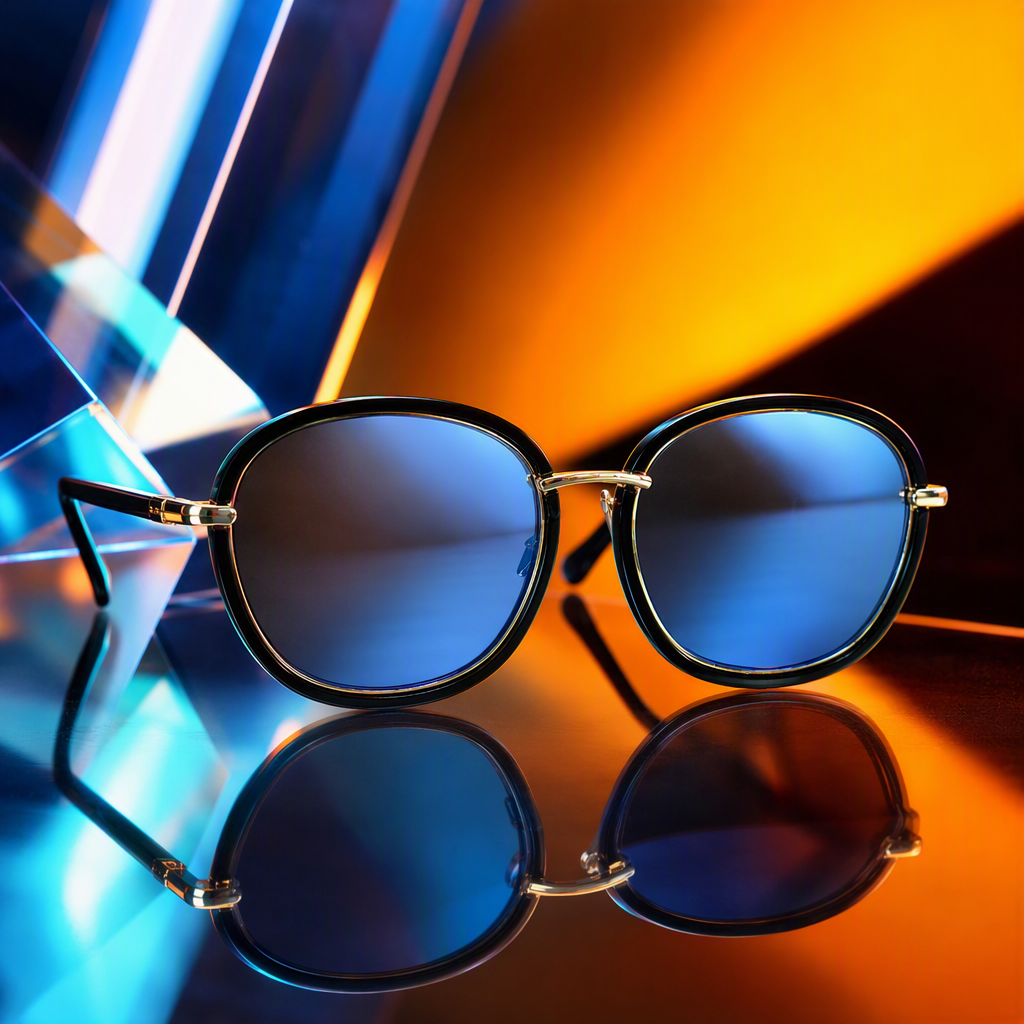 Fashionable golden fine-beam blue gradient lens polarized sunglasses with black frames, trendy and casual for both men and women Specification image