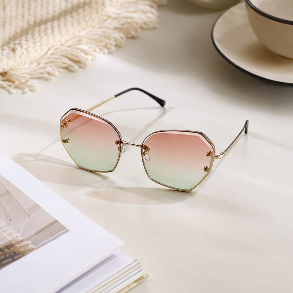 Golden-framed gradient lens fashionable sunglasses, UV-blocking polarized sunglasses for both men and women, trendy and versatile details Picture