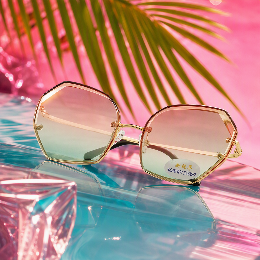 Golden-framed gradient lens fashionable sunglasses, UV-blocking polarized sunglasses for both men and women, trendy and versatile Specification image