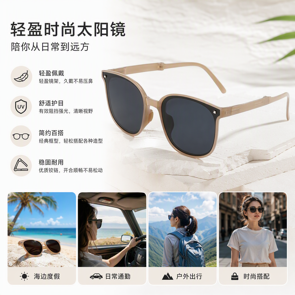 Fashionable cream-gray polarized sunglasses, trendy sunglasses for men and women, UV-protective casual sunglasses accessories