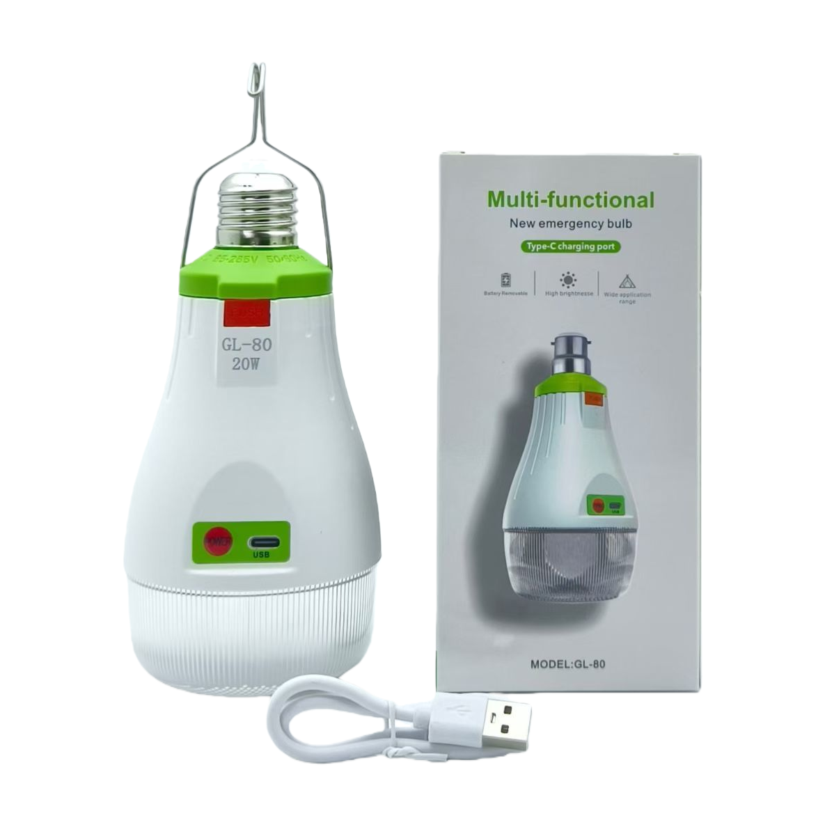 Bombilla de emergencia AC/DC E27/ puerto de carga USB luz de emergencia multifuncional portátil luz de emergencia para el hogar luz de respaldo Item Picture