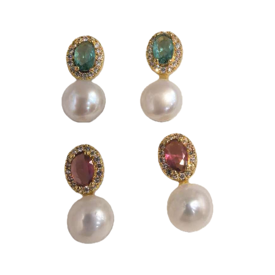 White jewelry box, four pearl stud earrings, emeralds, rubies and diamond-encrusted jewelry, elegant earrings gift box Item Picture