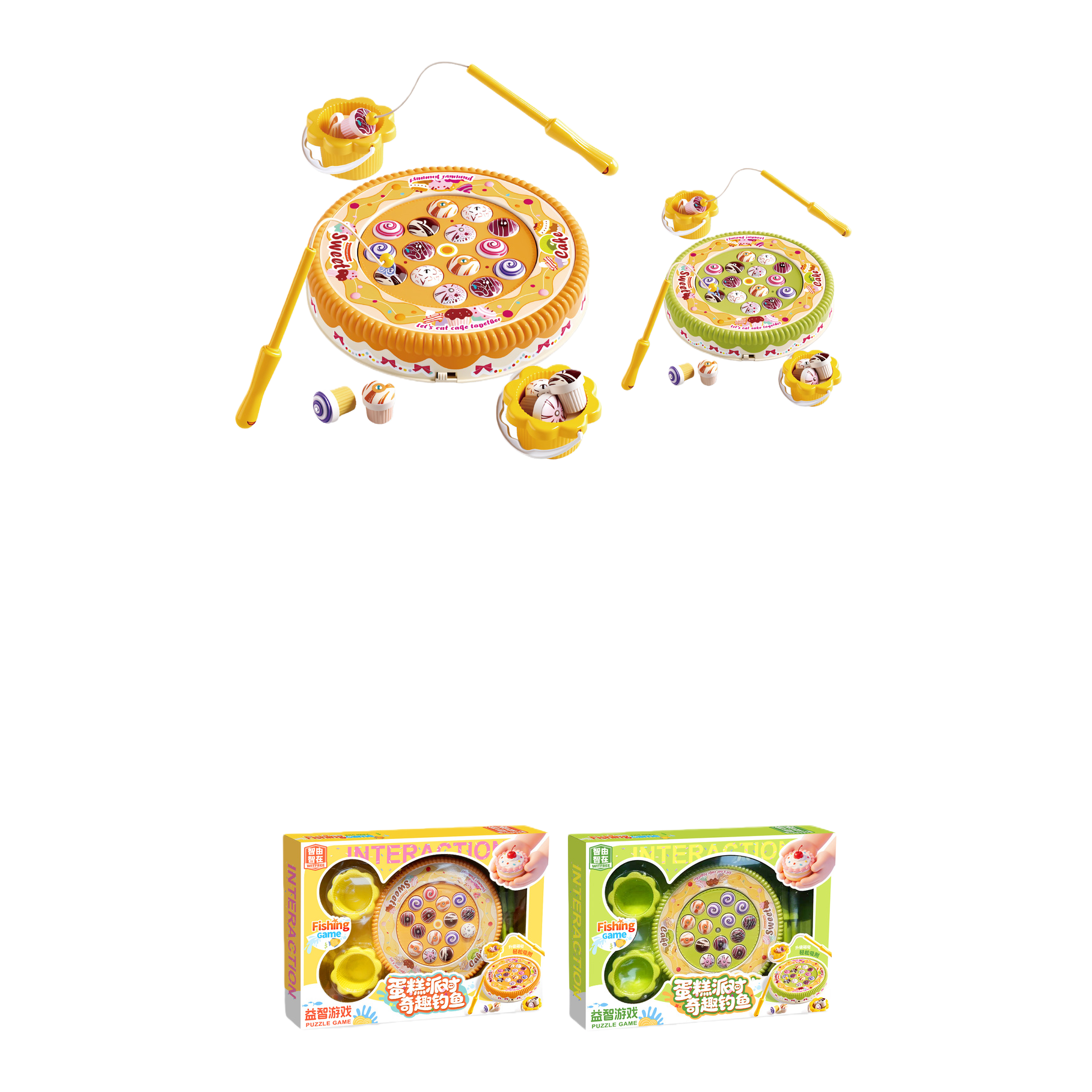 Pastel colorido juego de pesca juguete naranja plato verde caña magnética cebo cubo varios postres accesorios niños puzzle entretenimiento Item Picture