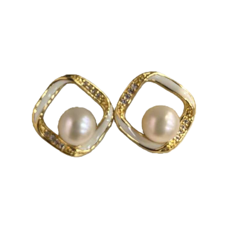 The golden pearl stud earrings are simple, elegant, fashionable and versatile. They are elegant earrings for women and can be given as gifts Item Picture