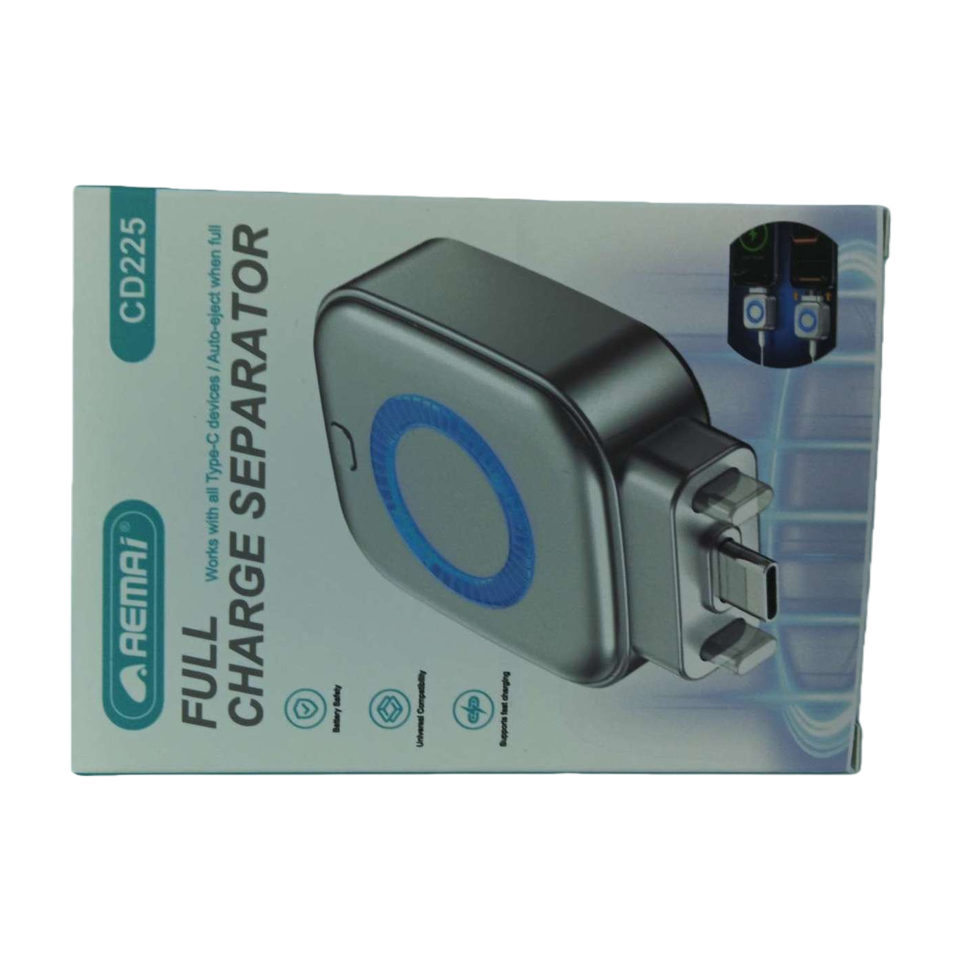 The multi-functional silver charging separator is a portable data cable separator for mobile phones and tablets, suitable for multiple devices Specification image