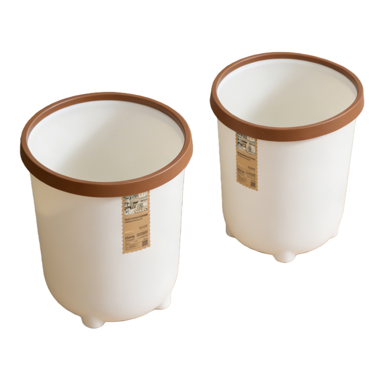 【CL】26Q3#Q9117 White with brown frame, pedal, flip lid, hollowed-out 6L hanging bucket, household kitchen and bathroom trash can Item Picture
