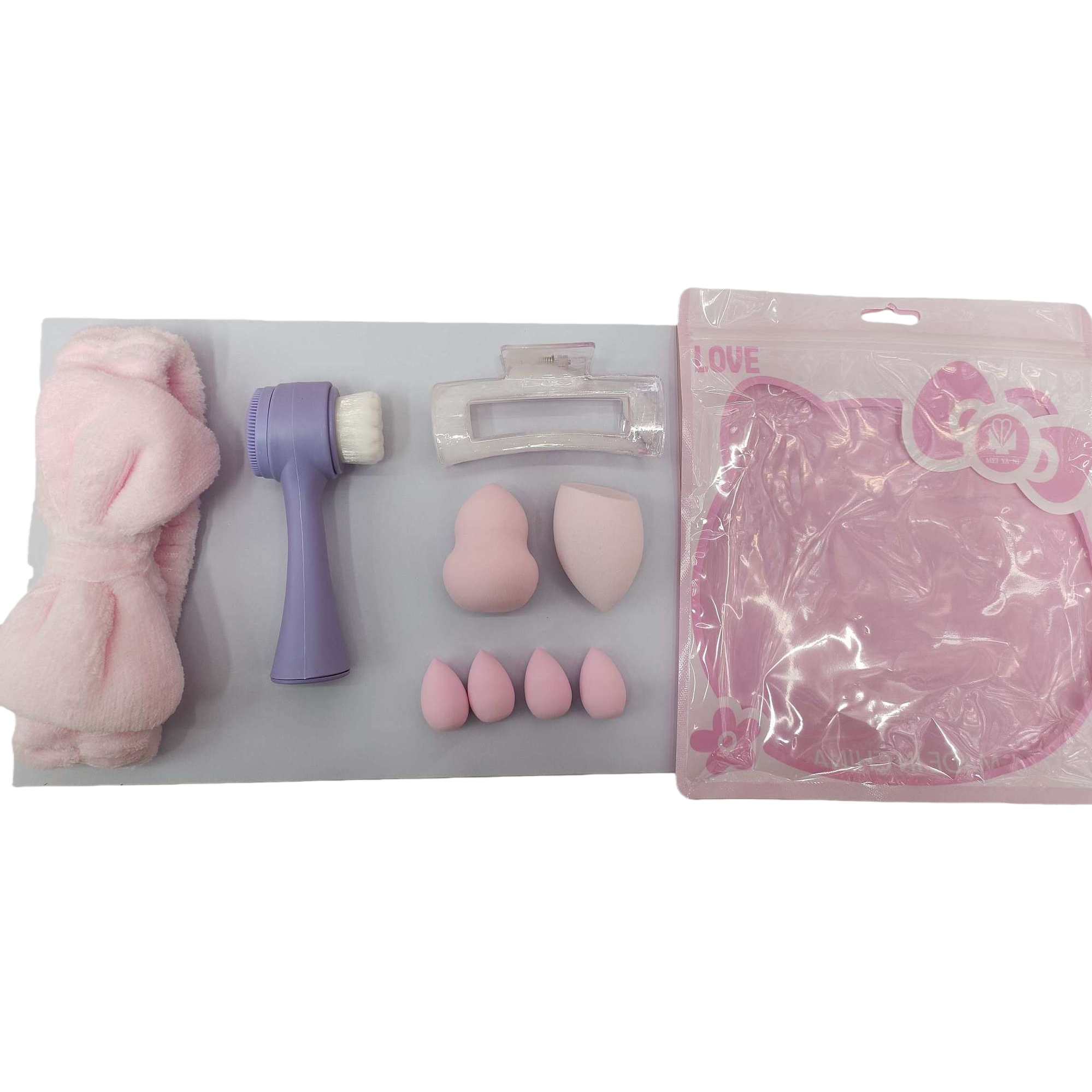 Pink beauty tool set, multi-functional makeup brush, mask stick, beauty instrument, skin care and massage set for female students Item Picture