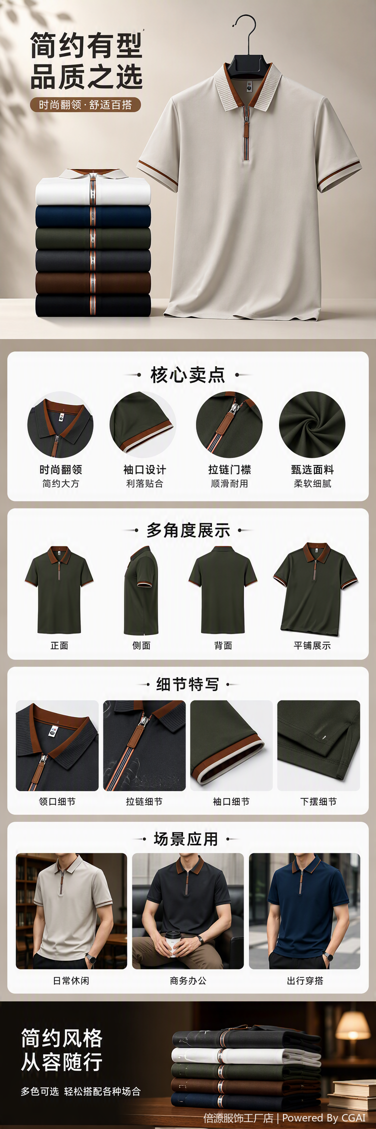 多色拼接领短袖Polo衫男士休闲运动百搭夏季潮流上衣宽松款详情1