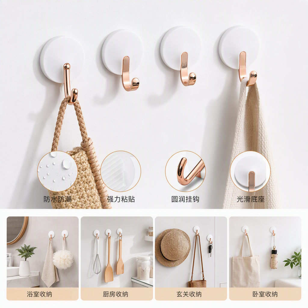【CL】26Q3#2333 White circular suction cup hook Christmas Light Double-sided Attachment device Magic suction cup Strong adhesion Nail-free hook