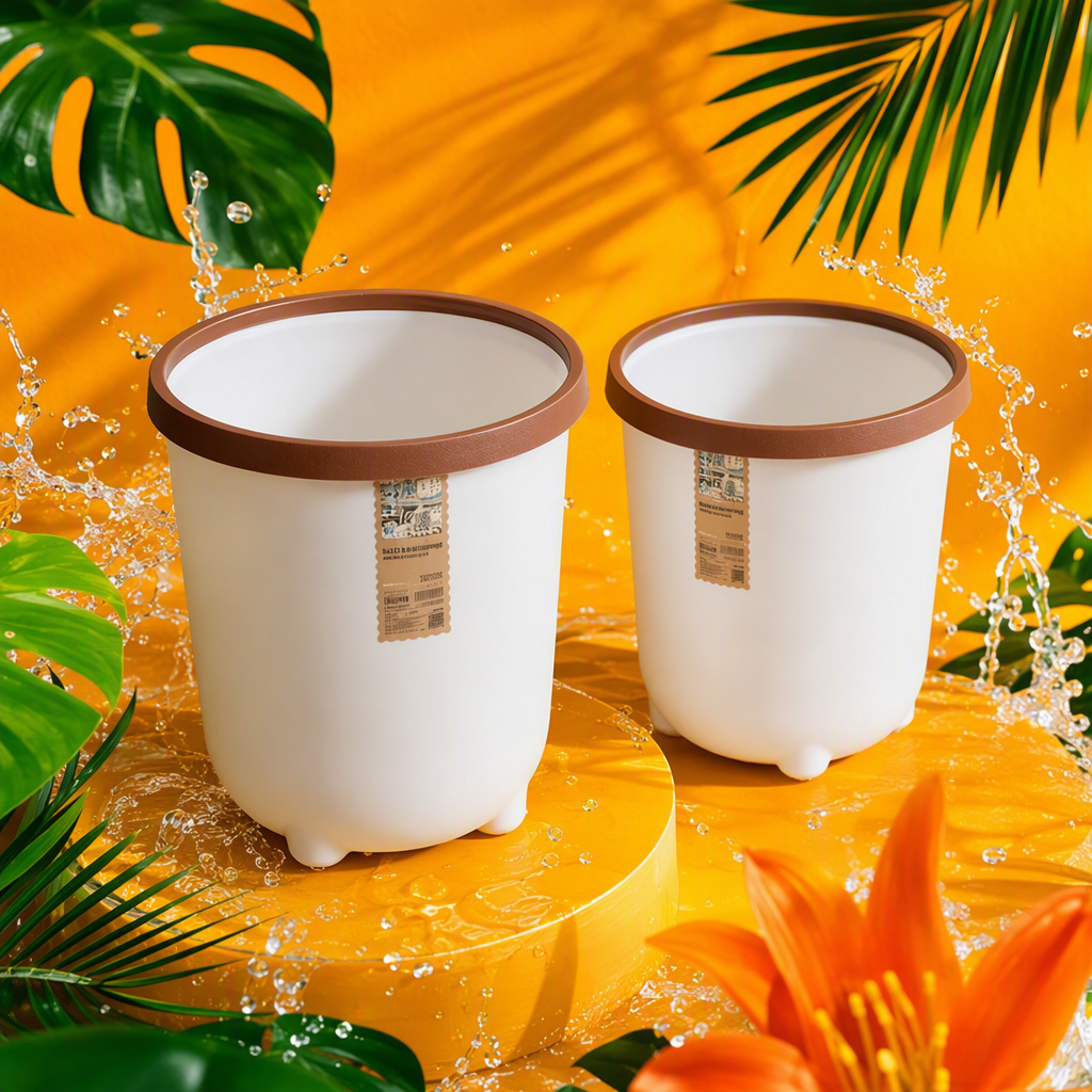 【CL】26Q3#Q9117 White with brown frame, pedal, flip lid, hollowed-out 6L hanging bucket, household kitchen and bathroom trash can Specification image