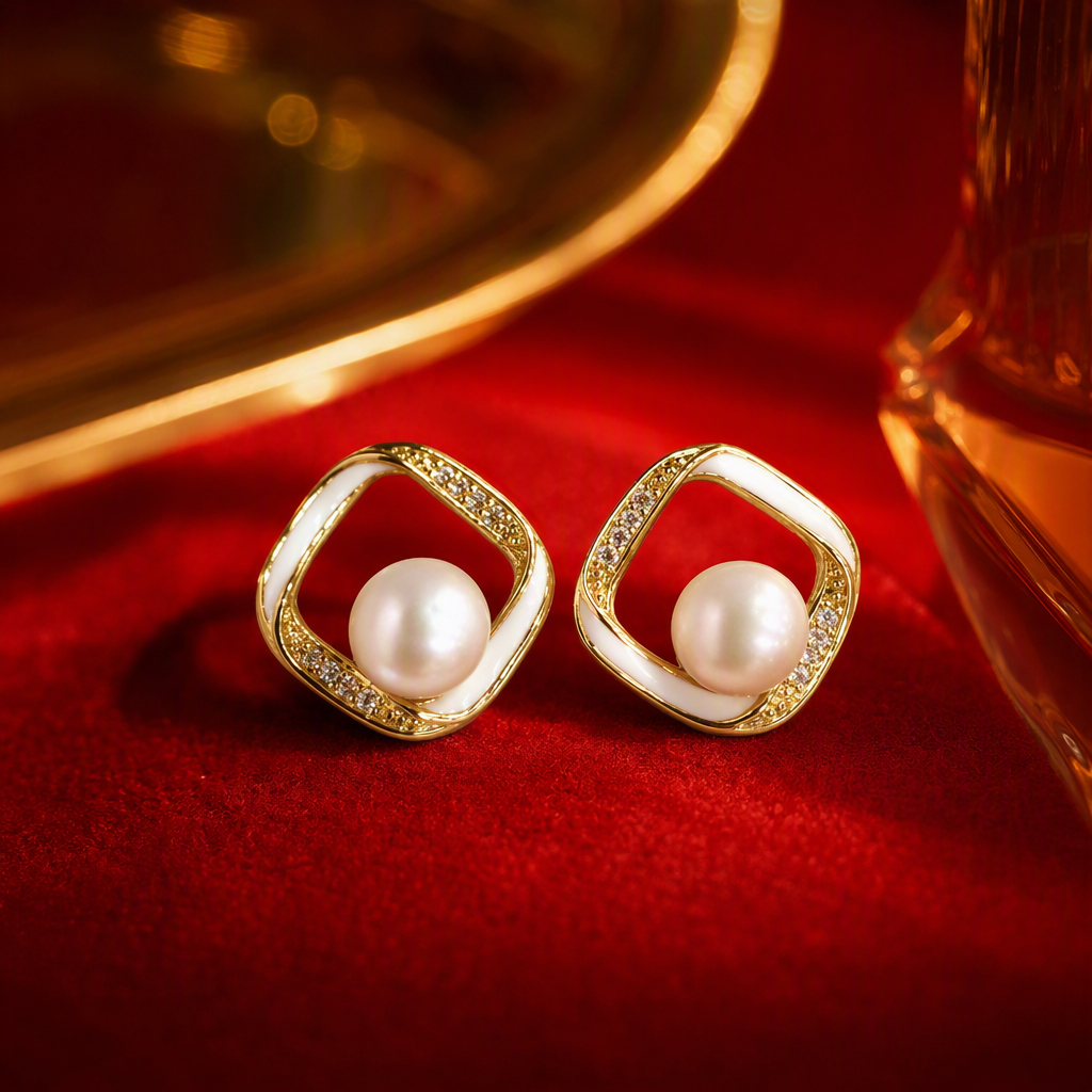 The golden pearl stud earrings are simple, elegant, fashionable and versatile. They are elegant earrings for women and can be given as gifts Specification image