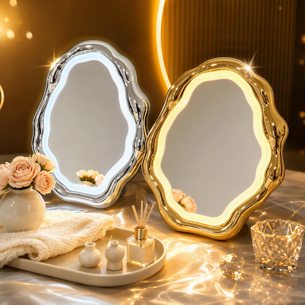 مربع السحاب مرآة مرآة مكياج عصري بسيط، مرآة تجميل مرآة فضية Specification image