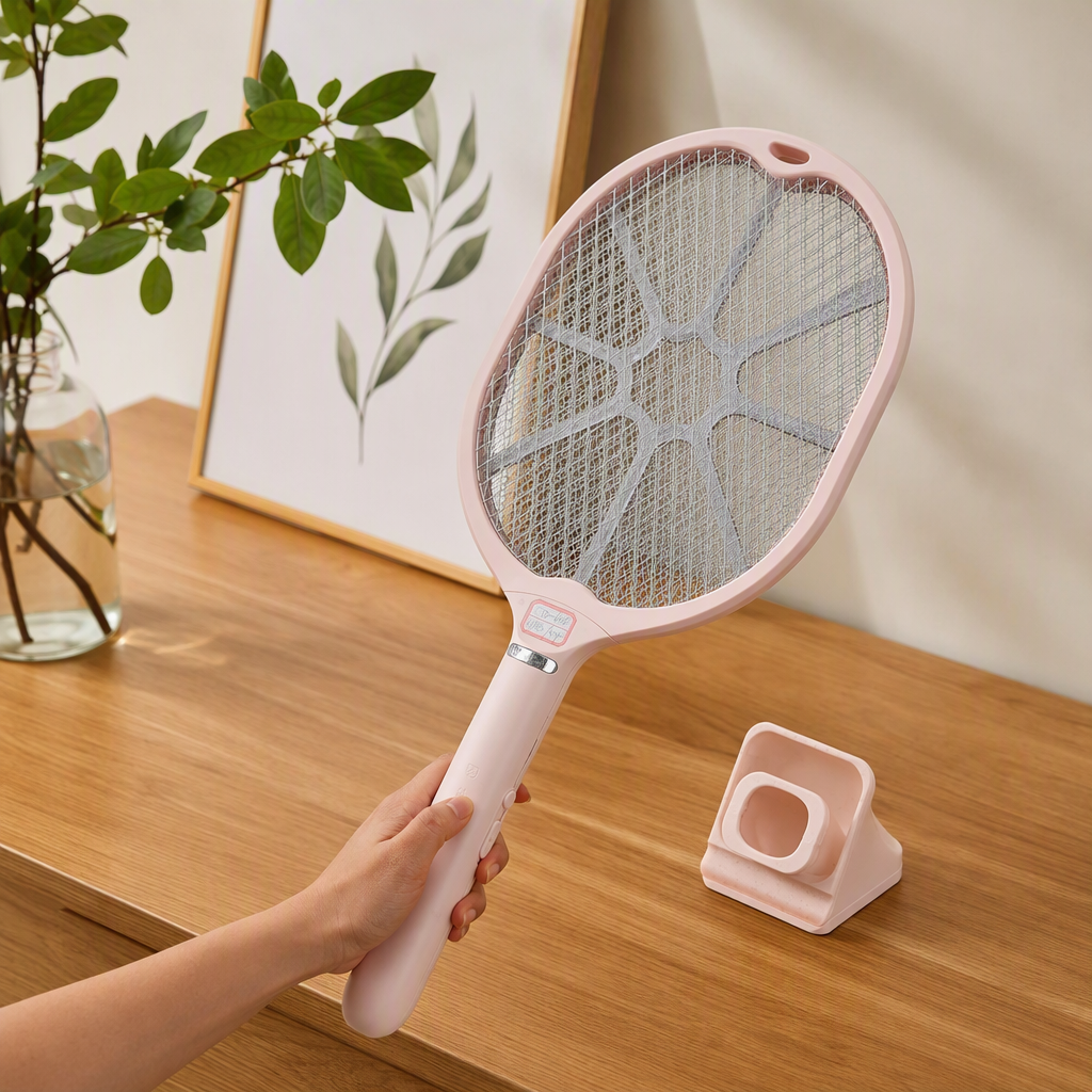 Pink portable electric mosquito swatter, hand-held mosquito killer, household mosquito repellent and catcher, rechargeable mosquito repellent wonder details Picture