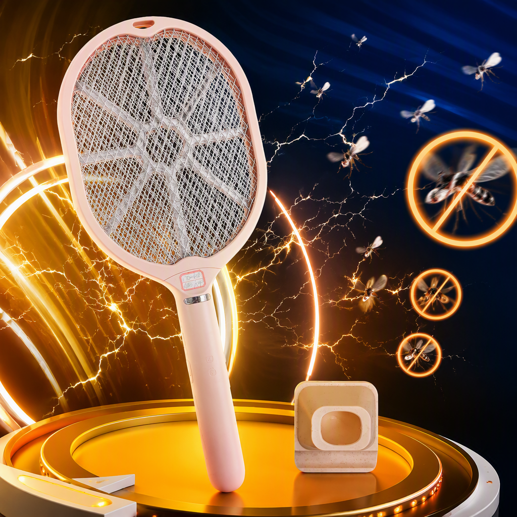 Pink portable electric mosquito swatter, hand-held mosquito killer, household mosquito repellent and catcher, rechargeable mosquito repellent wonder Specification image