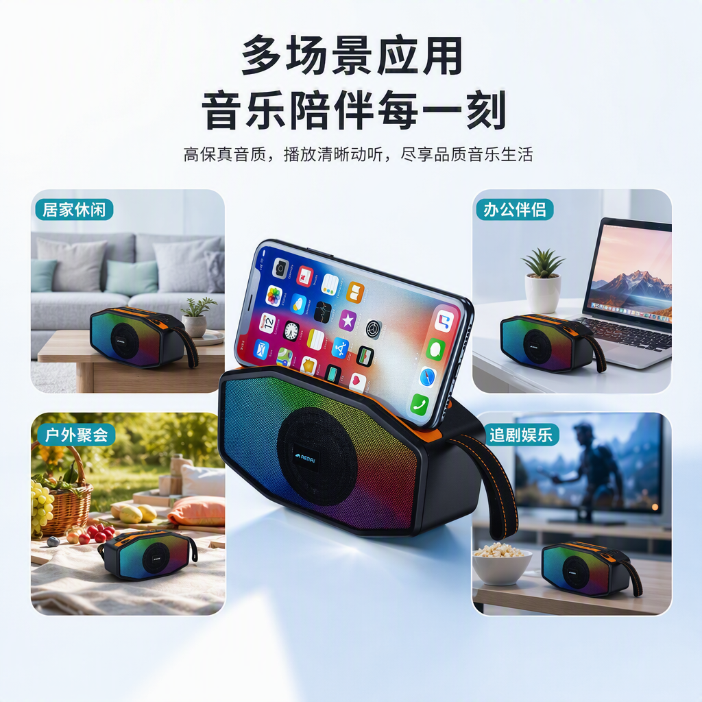 Colorful LED light Bluetooth speaker, portable mini wireless music player, multi-functional audio equipment