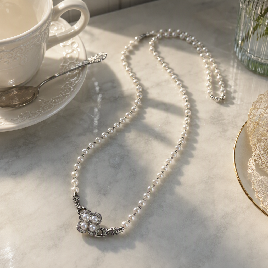 Elegant white pearl necklace, a versatile and fashionable accessory for women, a classic gift, a natural luster jewelry piece details Picture