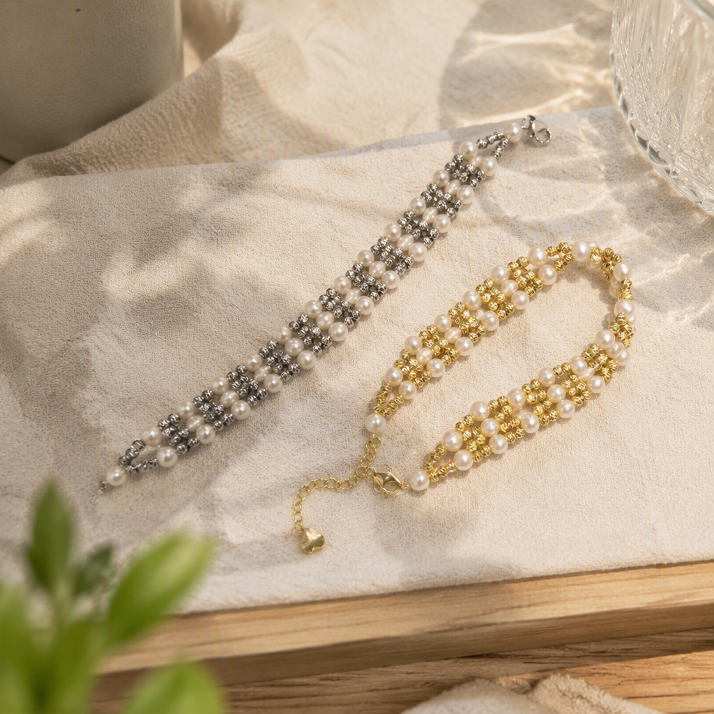 سوارات اللؤلؤ الموضة، الفضة والذهب، باللون الازرق، details Picture