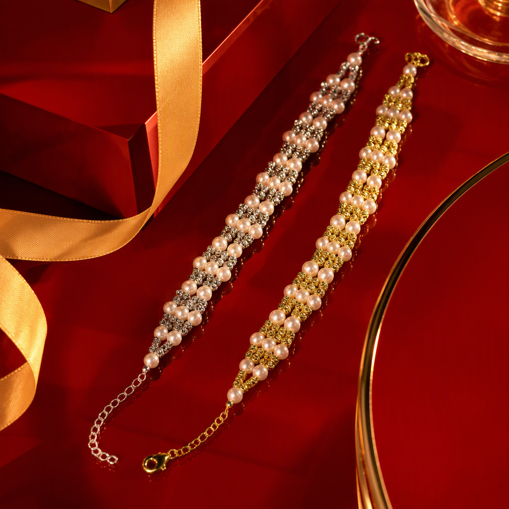سوارات اللؤلؤ الموضة، الفضة والذهب، باللون الازرق، Specification image