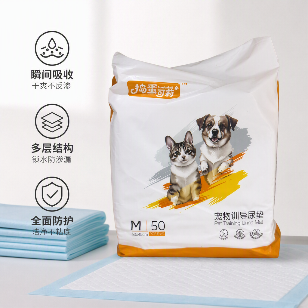 Pet cats and dogs are trained to use catheterization pads to absorb water quickly
