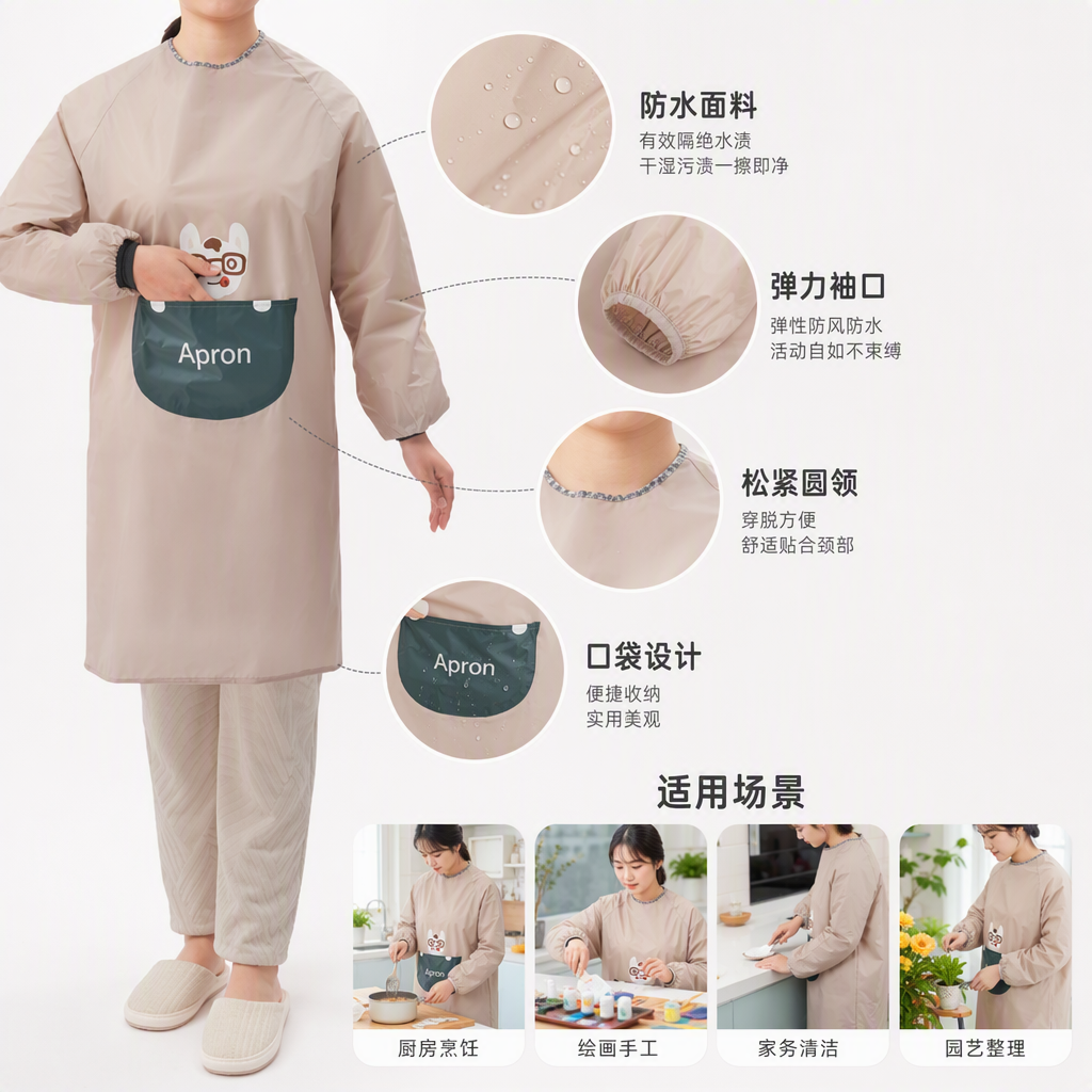 وكان حزام الشريط 26Q2 718 718 مترا مربعا على صدره من جيب أخضر داكن مزخرف بخروف APron على ظهره، مناسب لارتداء ملابس الطبخ في المطبخ