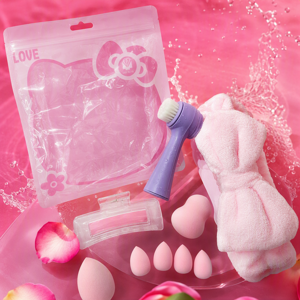 Pink beauty tool set, multi-functional makeup brush, mask stick, beauty instrument, skin care and massage set for female students Specification image