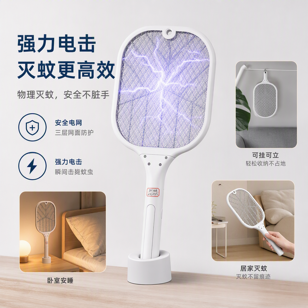 High-efficiency mosquito-killing white handheld electric mosquito swatter, household portable mosquito repellent, night mosquito repellent wonder, mosquito swatter, mosquito lamp, mosquito repellent, fly trap