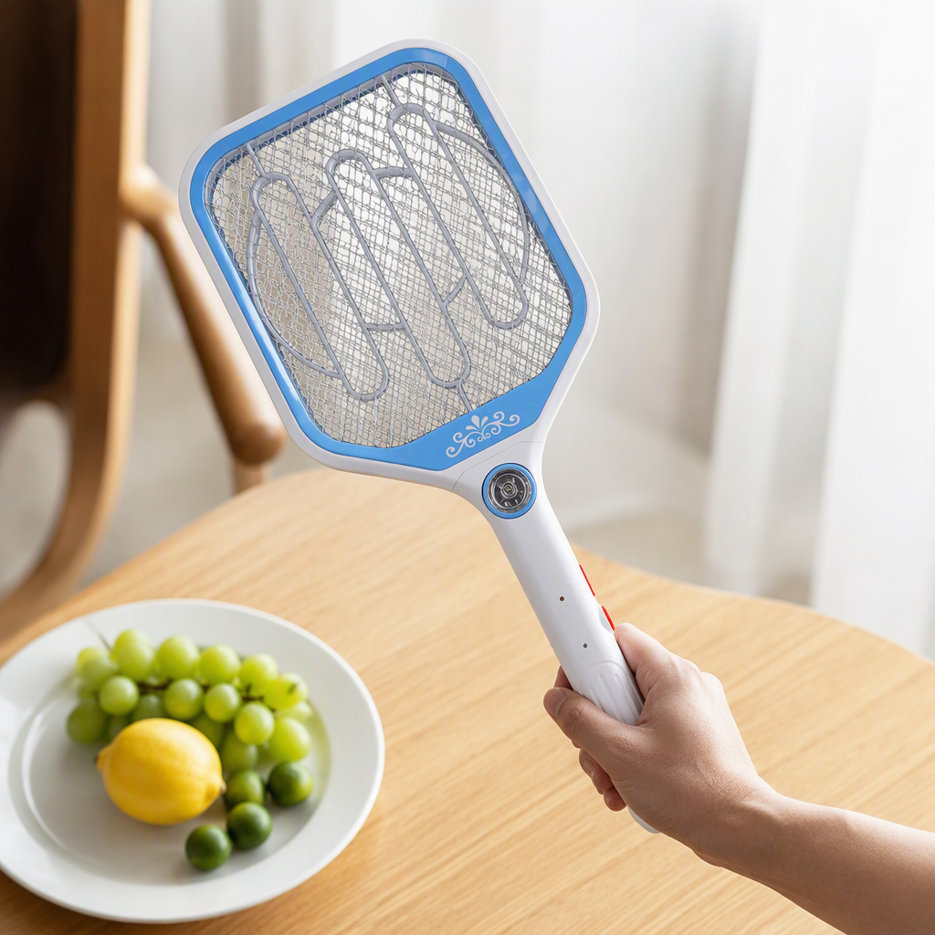 Blue and white electric mosquito swatter, handheld mosquito repellent, portable mosquito killer for home use, rechargeable mosquito swatter, mosquito swatter, mosquito lamp, electric mosquito swatter, mosquito repellent, mosquito repellent, fly catcher, mosquito swatter, mosquito lamp, electric mosquito swatter, mosquito repellent, fly catcher details Picture