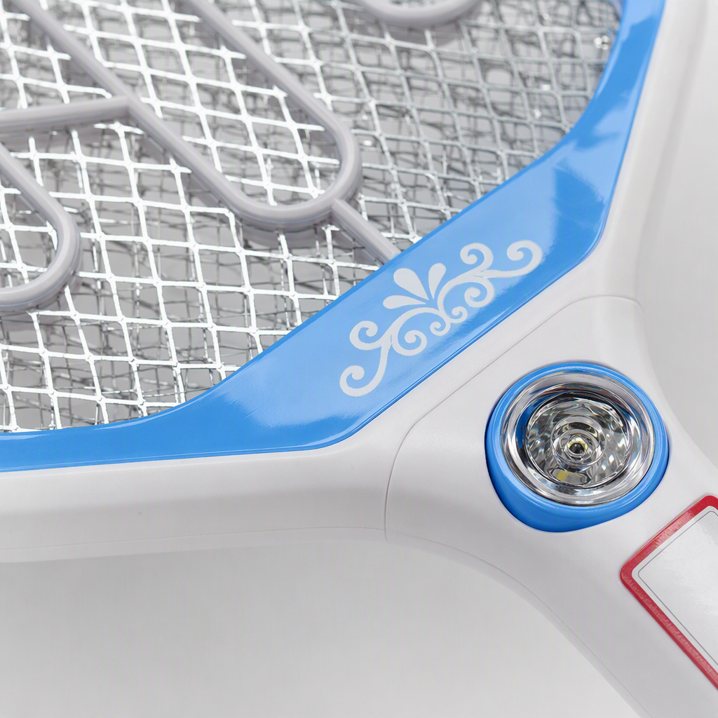 Blue and white electric mosquito swatter, handheld mosquito repellent, portable mosquito killer for home use, rechargeable mosquito swatter, mosquito swatter, mosquito lamp, electric mosquito swatter, mosquito repellent, mosquito repellent, fly catcher, mosquito swatter, mosquito lamp, electric mosquito swatter, mosquito repellent, fly catcher Application Scenario
