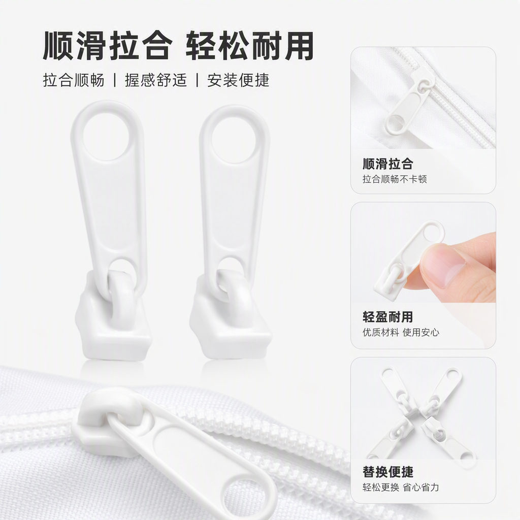 时尚简约白色拉链头金属拉链配件服装包包装饰配件百搭耐用