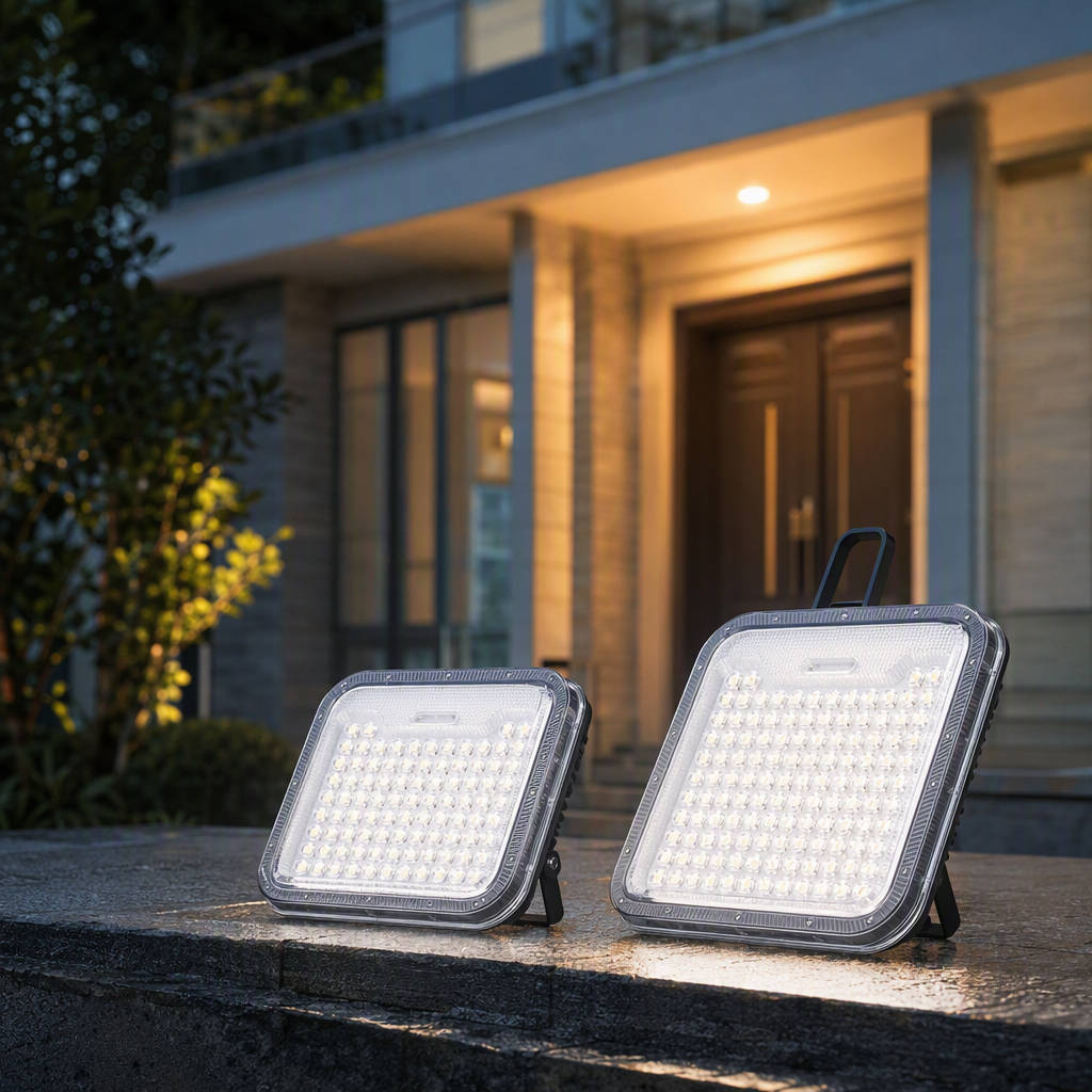 The high-brightness silver-framed LED solar floodlight board is modern, simple, energy-saving and environmentally friendly for home and office lighting, with a strong sense of design details Picture