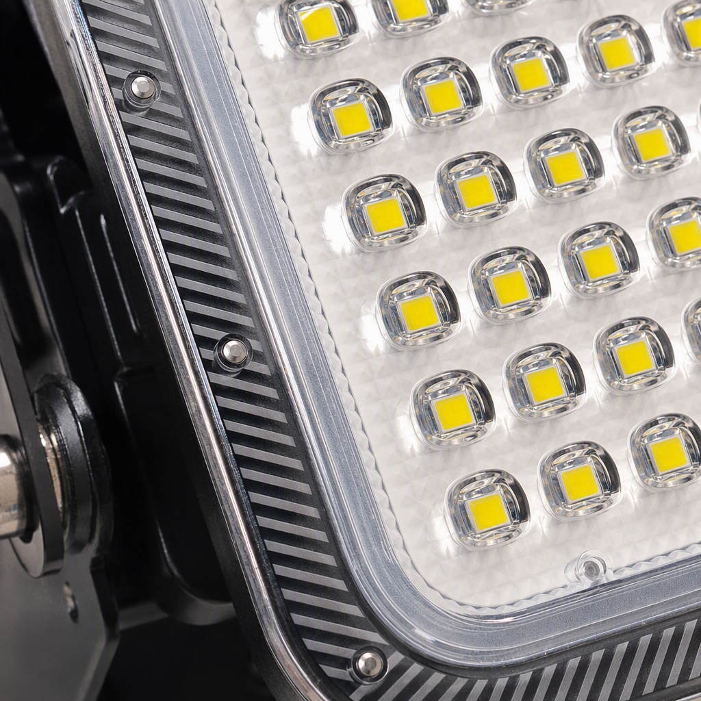 The high-brightness silver-framed LED solar floodlight board is modern, simple, energy-saving and environmentally friendly for home and office lighting, with a strong sense of design Application Scenario